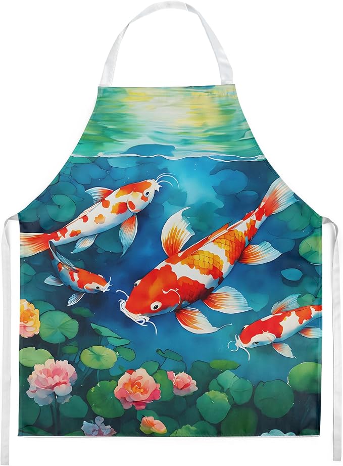 Caroline's Treasures Koi Fish Apron Cooking Kitchen Server Baking Crafts Gardening for Adult Women Men, Unisex, Large, Multicolor