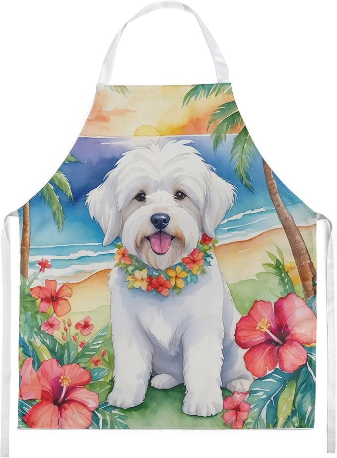 Caroline's Treasures Coton de Tulear Luau Apron Cooking Kitchen Server Baking Crafts Gardening for Adult Women Men, Unisex, Large, Multicolor