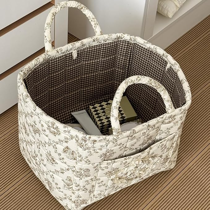 HiTotes Floral Storage Car Basket Diaper Caddy Organizer Quilted Laundry Basket Foldable Nursery Hamper Bag