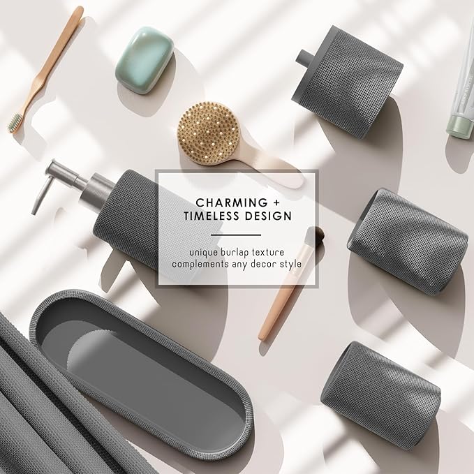 Clara Clark Grey Bathroom Set - Bathroom Sets with Shower Curtain and Rugs, 21PC Bathroom Accessory Set, Shower Curtain Set with Soap Dispenser & Toothbrush Holder