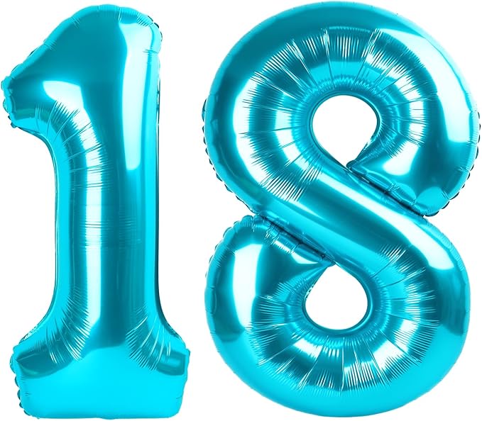 Number 18 Balloon, 18 Balloons for Birthday Party, 40 Inch 81 Number Balloons, Light Blue Digital Balloons for Adult Ceremony Wedding Anniversaries Party