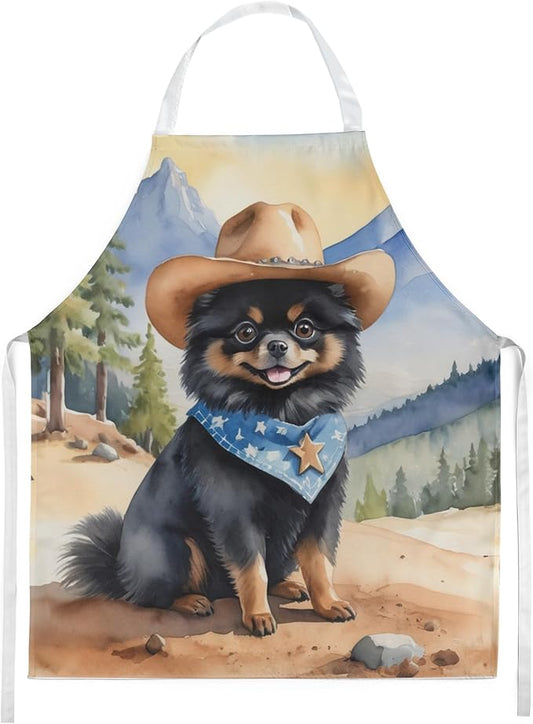 Caroline's Treasures Pomeranian Cowboy Welcome Apron Cooking Kitchen Server Baking Crafts Gardening for Adult Women Men, Unisex, Large, Multicolor