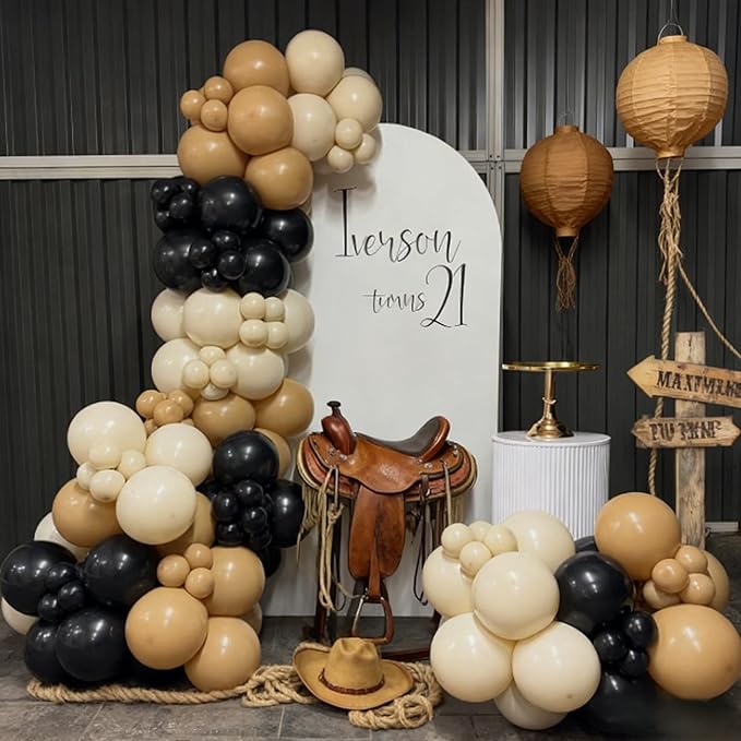 Black and Brown Balloon Garland Arch Kit, 105 PCS Black Brown and Nude Beige Balloon Different Size for Western Farm First Rodeo Wild West Cowboy Baby Shower Birthday Party Decorations
