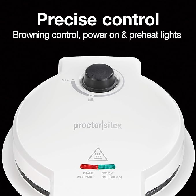 Proctor Silex Waffle Cone and Ice Cream Bowl Maker with Browning Control, Shaper Roller and Cup Press, 7.5” PFAS-Free Nonstick Plates, White (26410MN)