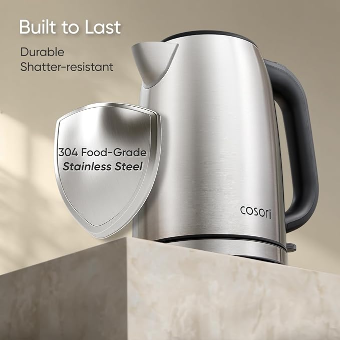 Cosori Electric Kettle, Plastic-Free Interior, Easy to Clean, Automatic Shut Off & Boil-Dry Protection, Stainless Steel Tea Kettle, Hot Water Boiler & Heater, 1.7L, 1500W