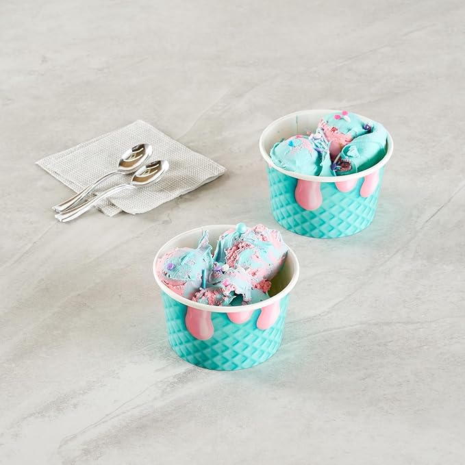 Restaurantware Ice Cream Cups 50 Pack of 8 oz Leak-Resistant Disposable Dessert Bowl Frozen Yogurt Cup Round Paper Container For Cold And Hot Desserts