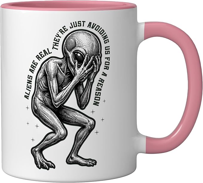 Aliens UFO Space Sci Fi Believer Extraterrestrial Ceramic Mug, Pink/White