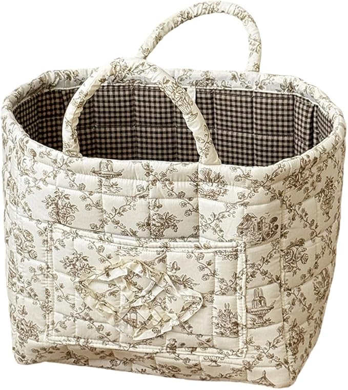 HiTotes Floral Storage Car Basket Diaper Caddy Organizer Quilted Laundry Basket Foldable Nursery Hamper Bag