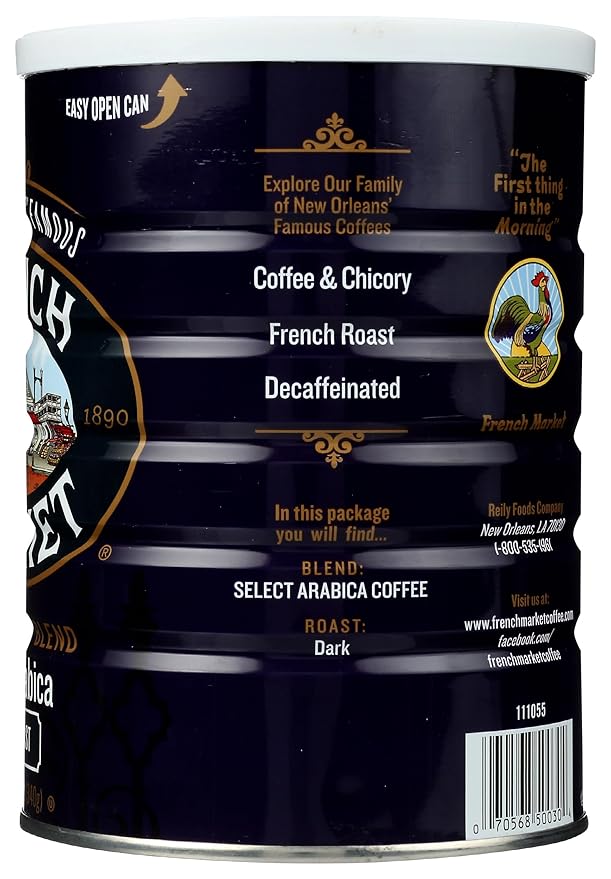 French Market Coffee & Chicory Restaurant Blend Dark Roast Ground Coffee, 12oz Can (Pack of 1)