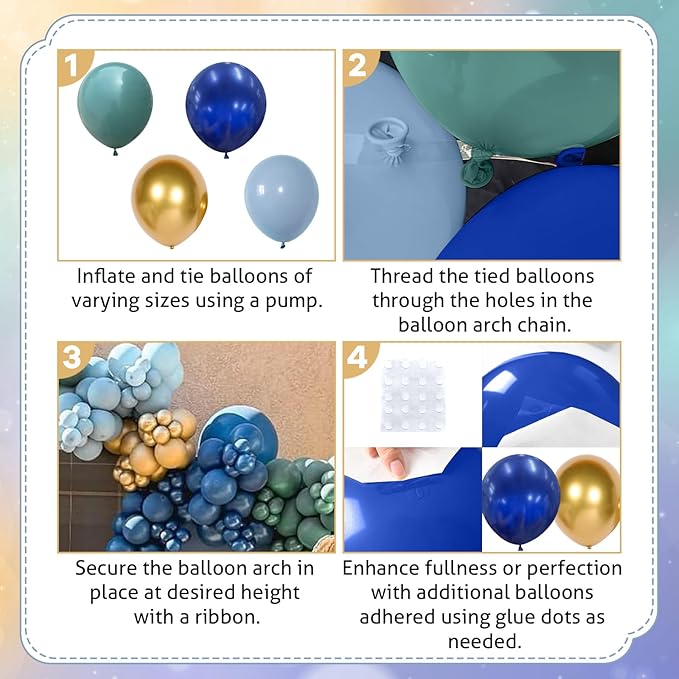 Green and Navy Blue Balloon Arch Kit, Dusty Dark Blue and Sage Green Gold Balloon Garland Kit for Boys Luxury Bear Baby Shower Jungle Safari Mens Birthday Xmas Party Decorations