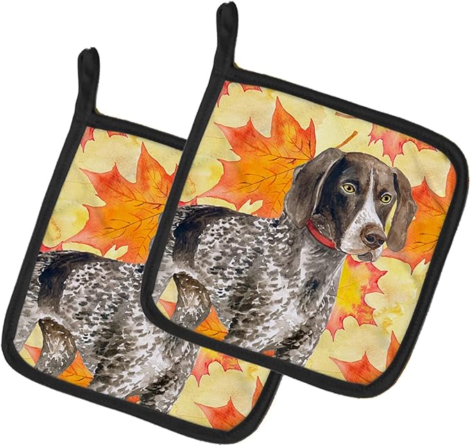 Caroline's Treasures BB9902PTHD German Shorthaired Pointer Fall Pair of Pot Holders, Yellow Kitchen Heat Resistant Pot Holders Sets Oven Hot Pads for Cooking Baking BBQ, 7 1/2 x 7 1/2