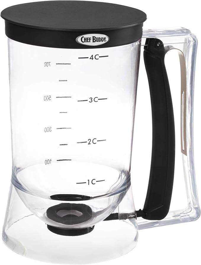 Pancake Batter Dispenser - 4-Cup Batter Dispenser with Squeeze Handle for Pancakes, Waffles, Muffins, and Crepes - Baking Tools (Black)
