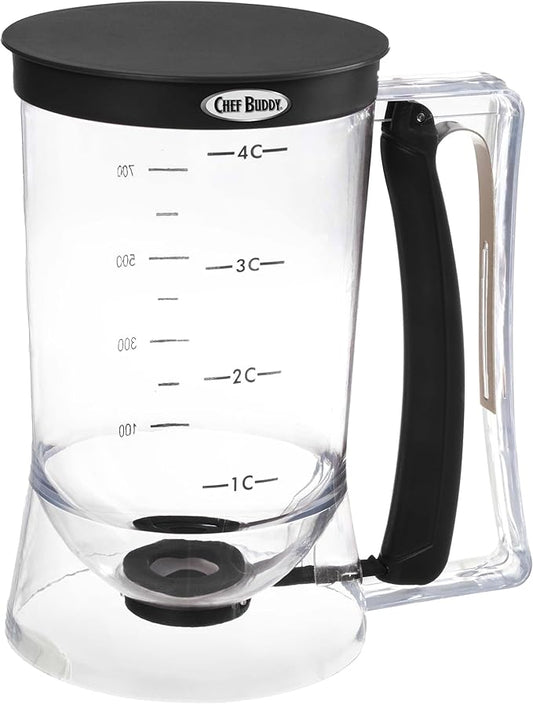 Pancake Batter Dispenser - 4-Cup Batter Dispenser with Squeeze Handle for Pancakes, Waffles, Muffins, and Crepes - Baking Tools (Black)