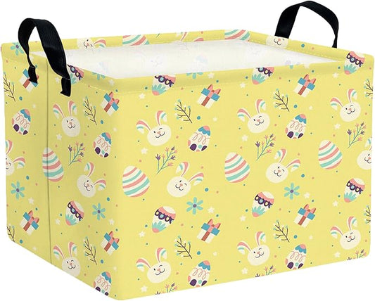 Large Rectangular Easter Baskets Empty Waterproof Boy Toy Box Foldable Kid's Gifts Storage Bin Spring Room Decor(Gift Box Rabbit Egg)
