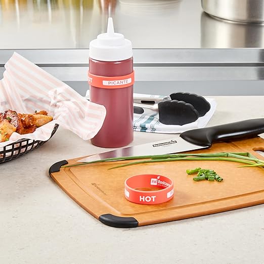 Restaurantware Silicone Squeeze Bottle Band 10 Count 2.75 Inch Dishwasher Safe Condiment Identification Band, Hot Red Non-Slip Label Band for Condiment Labeling at Restaurants, Food Trucks