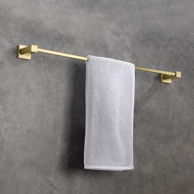 KIBI Cube 24 Inch Bathroom Towel Bar | Wall Mounted Solid Brass Towel Hanger with Corrosion-Resistant Finish | Sleek and Durable Towel Holder for Bathroom Organization (Brushed Gold, KBA1504)