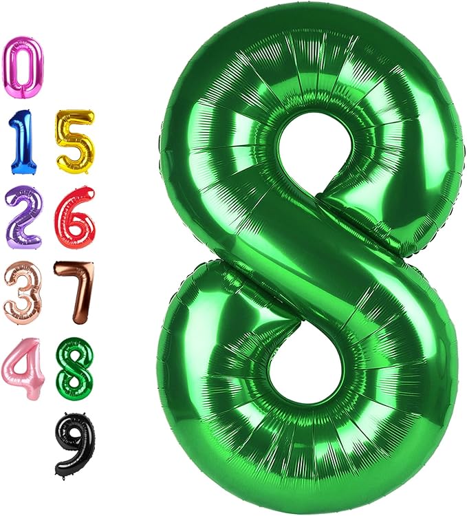 Numbers 8Th Balloon 40 Inch, Dark Green Birthday Decorations For Women Men, Number Balloons for 8, 18, 28 Wedding, Anniversaries, Celebration, Graduation