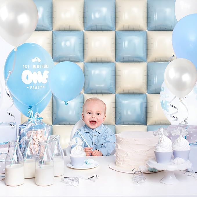 Blue White Square Foil Balloon Wall,25Pcs Double Sided Balloons Backdrop Helium Balloon Tunnel Arch Garland Kit for Birthday Bridal Anniversary Baby Shower Party Decorations