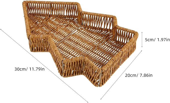 Christmas Tree Bread Basket Food Organizing Tray Imitation Rattan Snack Serving Platter for Holiday Family Dinner and Restaurant Festive Tabletop