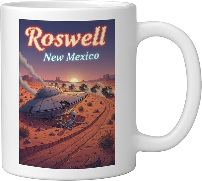Roswell New Mexico UFO Crash in the Desert Alien Souvenir Ceramic Mug, White