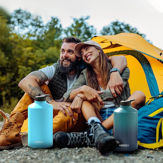 1 Gallon Water Bottle Insulated(Cold for 48 Hrs),BPA Free&Leak Proof,128oz Stainless Steel Water Jug,Large Water Bottle with Straw Spout Lids for Gym,Hiking,Camping&Travel,Sky Blue