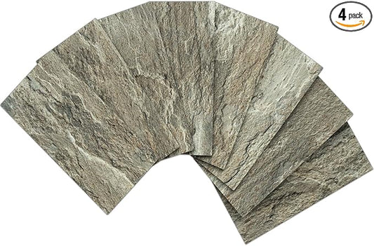 AULIGET 4-Piece Faux Stone Peel and Stick Backsplash Wall Tiles, 3" x 6" Apache Brown Rock PVC Stick on Tile for Backsplash Kitchen, Bathroom, Laundry Room, Camper, Fireplace