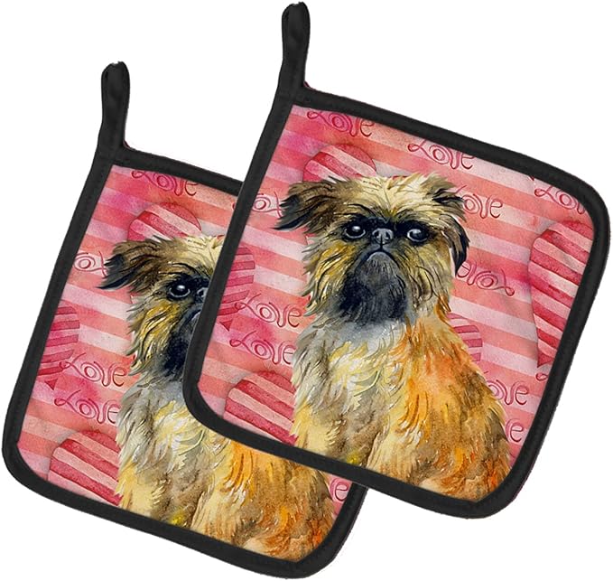 Caroline's Treasures BB9774PTHD Brussels Griffon Love Pair of Pot Holders, Red Kitchen Heat Resistant Pot Holders Sets Oven Hot Pads for Cooking Baking BBQ, 7 1/2 x 7 1/2