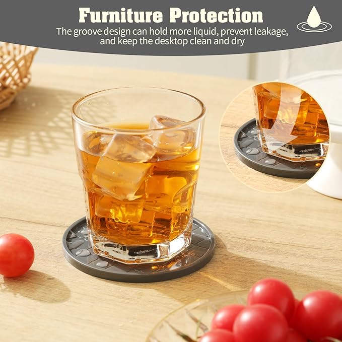 Coasters Set of 6,Hot or Cold Drink Coasters with Holder,Modern Style Coffee Table Coaster,Suitable for Kinds Cups Beer,Drink,Anti-Overflow Tabletop Protection(Gray, 6pcs)