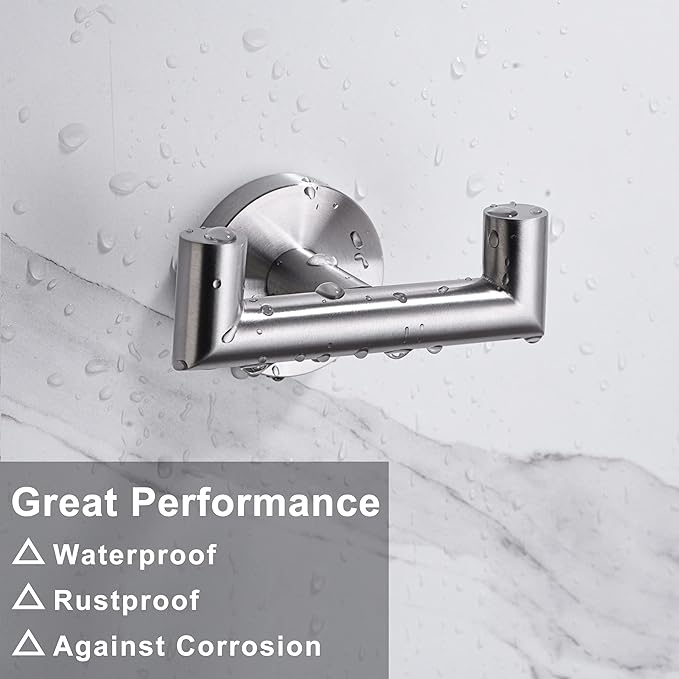 Towel Hooks for Bathrooms,Brushed Nickel Towel Hook for Kitchen Bathroom,SUS304 Stainless Steel Coat Hook,Heavy Duty Double Holder Robe Hooks for Hanging Towels,Coats,Sponges,Clothes,Wall Mount,2 Pack
