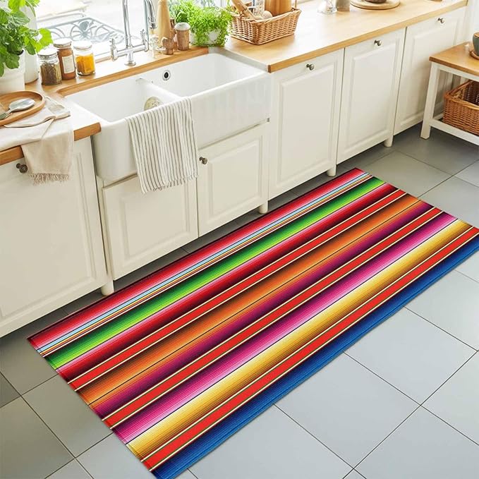 Runner Rug for Bedroom Hallway, Mexican Stripes Vintage Boho Kitchen Runner Rugs Area Rug 2x6ft, Native American Stripe Washable Soft Floor Carpet for Entryway Stair