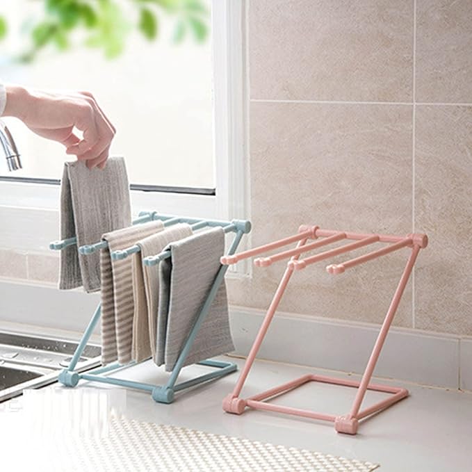GOTOTOP Folding Towel Drying Rack with 4 Arms, Hanging Towel Holder for Kitchen Organization, Well Organized, Easy to Take (Light Red)