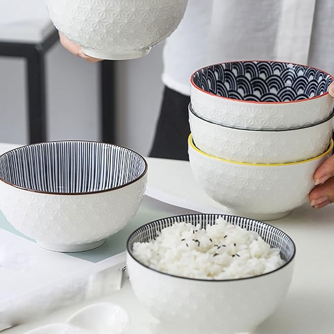 Bowls for Kitchen Household Rice Bowl Ceramic Tableware Minimalist Style Underglaze Relief Kitchenware Porridge Bowl Small (Color : K) (P)