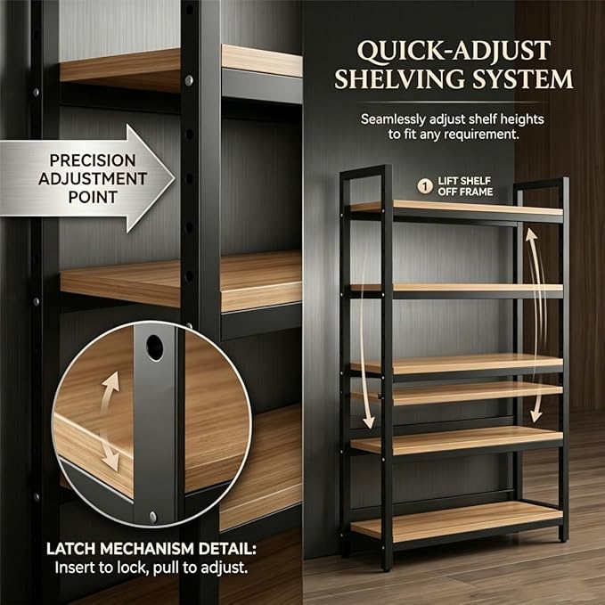 Heavy Duty Metal Gondola Shelving, Reinforced Steel Frame & Sturdy Board, Adjustable Retail Display Rack for Retail, Kitchen & Office Organization(5 Tier 71.7in,80x30cm/31.5x11.8in)