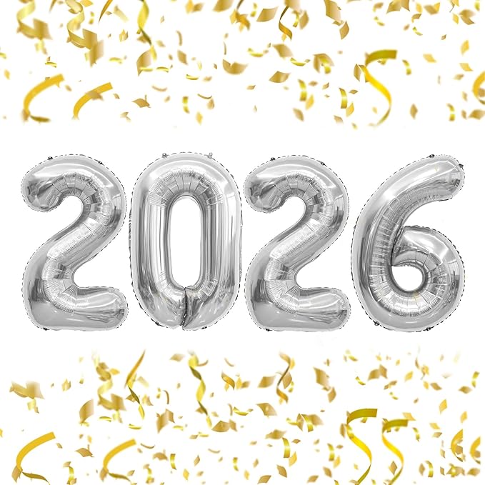 2026 Balloons 40 Inch 2026 Balloon Numbers Silver for New Years Decorations New Years Balloons for Graduation Nye Decoration Mylar Foil 20 26 Globos De Año Nuevo for Graduation Silver Party Supplies
