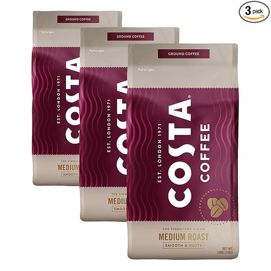 Costa Coffee Ground Coffee, Signature Blend Medium Roast, 12oz each, Rainforest Alliance Certified (Pack of 3)