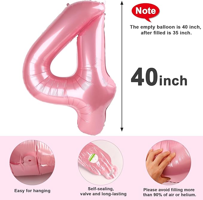 Numbers 4 Balloons Pearl Pink Party Decorations for Women Men, 40 In Big Four Balloons for Engagement, Wedding, Celebration Party, Graduations, Photo Shoot
