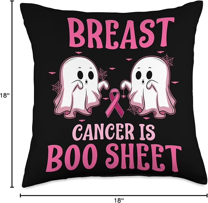 Halloween Fight Breast Cancer Pink Ribbon Support Breast Cancer is Boo Sheet Throw Pillow, 18x18, Multicolor