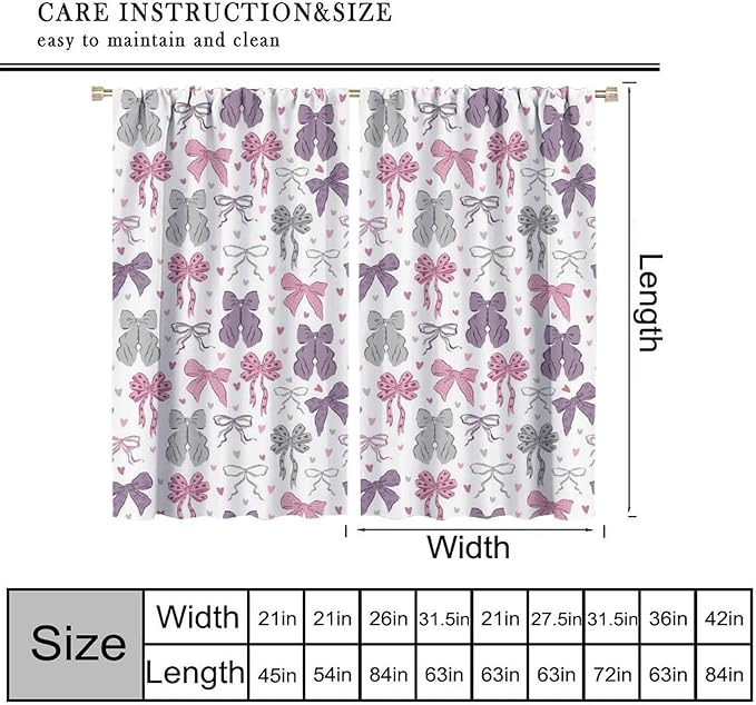 Bowknot Blackout Curtain,Kids Girls Cute Bow Tie Print Pink Purple Window Curtains for Dining Room Living Room Kitchen Cafe Bedroom Office Nursery Drapes,52x96 in