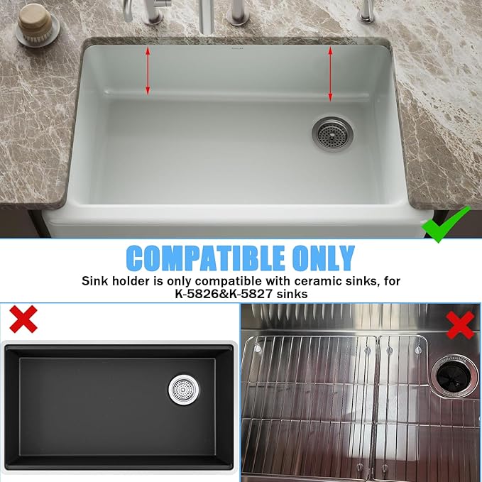 K-6449-ST Kitchen Sink Rack, 26.18'' x 14.76'' for Kohler Whitehaven K-5826 and K-5827 Sink