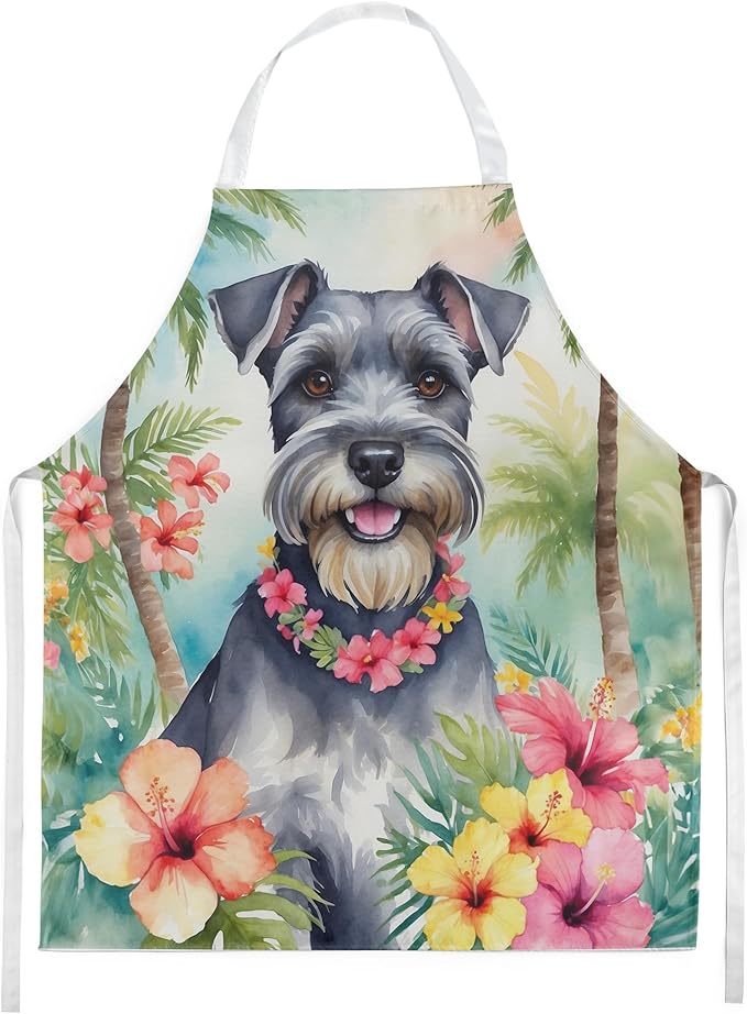 Caroline's Treasures Schnauzer Luau Apron Cooking Kitchen Server Baking Crafts Gardening for Adult Women Men, Unisex, Large, Multicolor