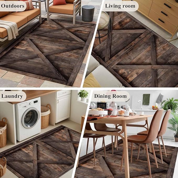 Area Rug 4x6ft, Vintage Farmhouse Barn Washable Rugs for Living Room Bedroom, Country Wooden Plank Soft Non-Slip Area Rugs Rectangle Floor Carpet for Dining Room