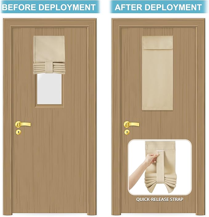 RYB HOME Classroom Door Window Cover, Blackout Shades for Classroom Windows and Doors Cover Lockdown Shades, Room Darkening Design Blocks Views, W 8 x L 36, 1 Panel, Biscotti Beige