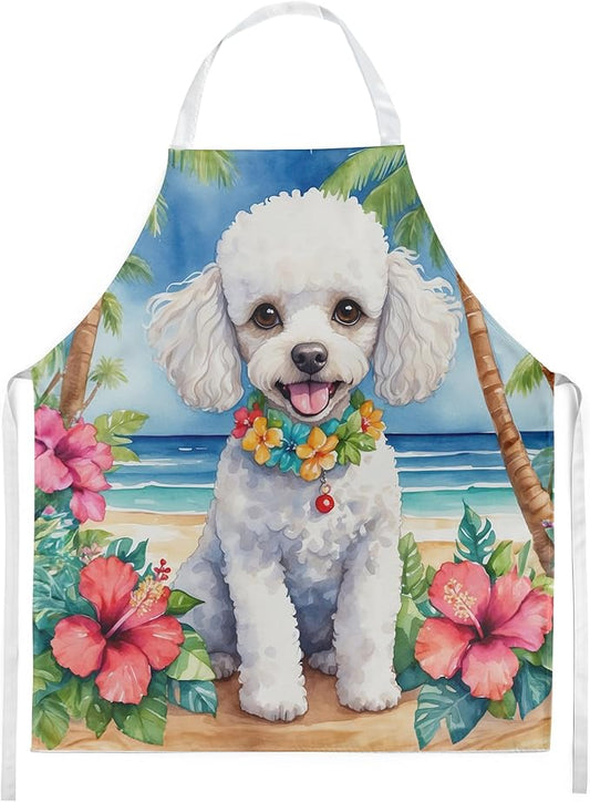 Caroline's Treasures White Poodle Luau Apron Cooking Kitchen Server Baking Crafts Gardening for Adult Women Men, Unisex, Large, Multicolor