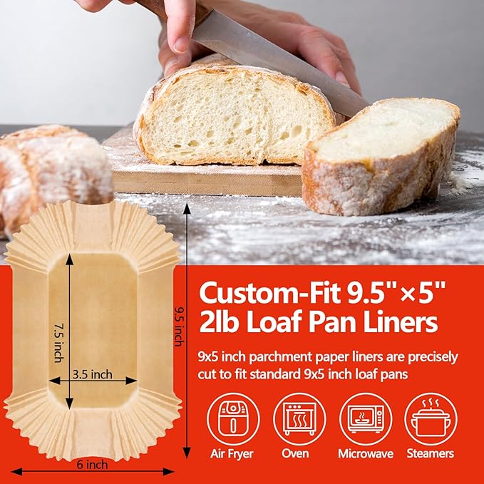 100 PCS Loaf Pan Liners, 9x5 Inch Loaf Pan Liners Baking Bread, Non-Stick Pre-Formed Parchment Paper for Bread Pan, Ideal Disposable Loaf Breads Liners