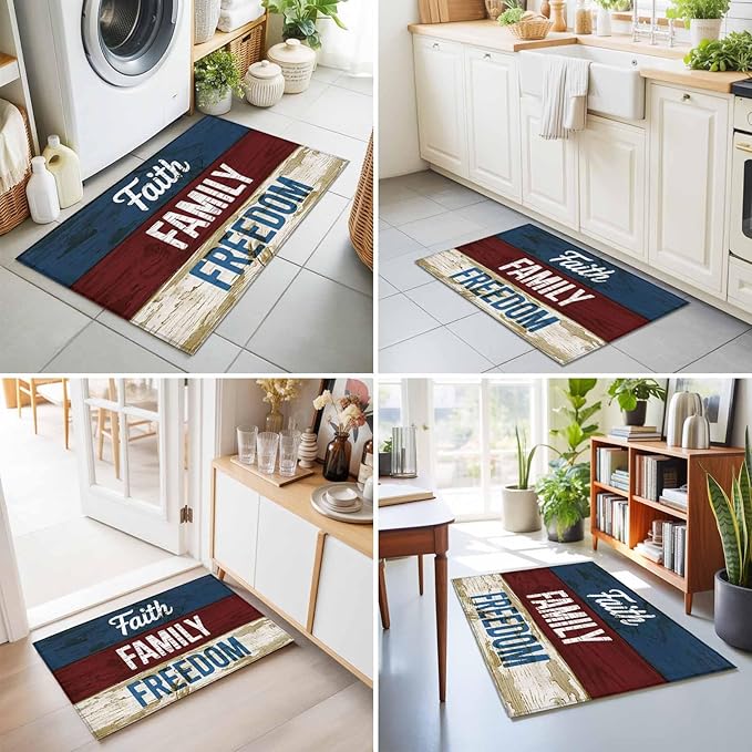 Area Rug 2x3ft, Independence Day USA Flag Washable Rugs for Living Room Bedroom, Vintage Wooden Grain Soft Non-Slip Area Rugs Rectangle Floor Carpet for Dining Room