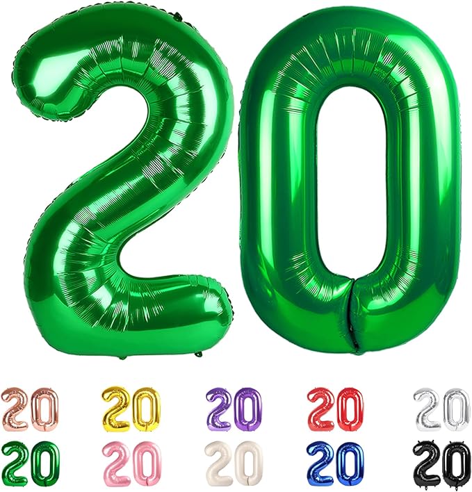 20 Balloons Number, 20th Birthday Decorations for Women Men, Numbers 20 Balloons 40 In Dark Green Birthday Party Decorations for Wedding, Celebration Party, Graduations