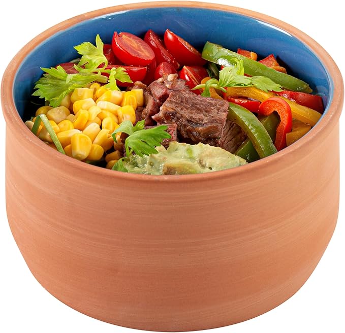 Restaurantware-Terra Tek 34 Ounce Terracotta Cazuelas, 2 Blue Glazed Clay Pots For Cooking - Oven-Ready, Microwavable, Terracotta Serving Pots, Dishwashable, For Cooking And Serving
