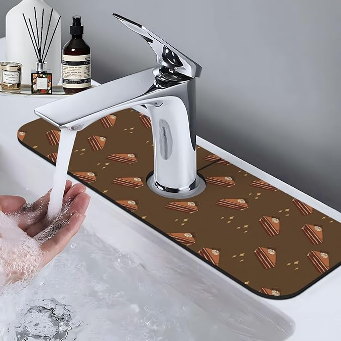 Chocolate Squares Cake Printed Faucet Absorbent mat, Suitable for bathrooms, Kitchens, and Other Sink Areas.