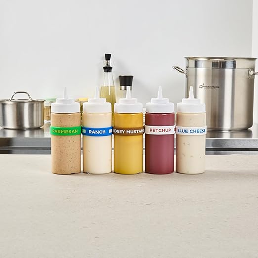 Restaurantware Silicone Squeeze Bottle Band 10 Count 2.75 Inch Dishwasher Safe Condiment Identification Band, Honey Mustard Brown Non-Slip Label Band for Condiment Labeling at Restaurants, Food Trucks