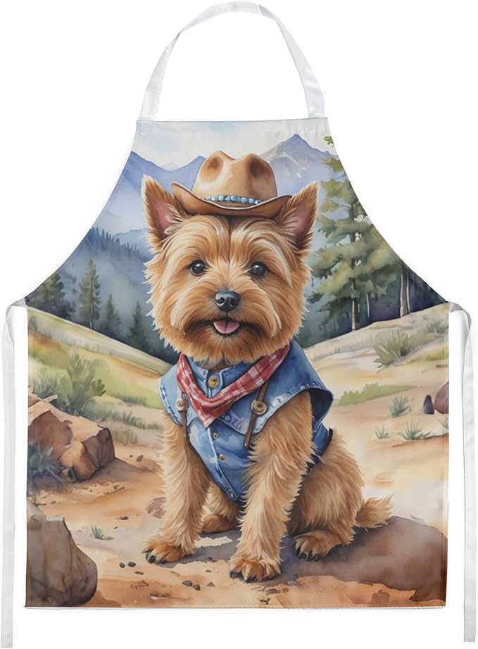 Caroline's Treasures Norwich Terrier Cowboy Welcome Apron Cooking Kitchen Server Baking Crafts Gardening for Adult Women Men, Unisex, Large, Multicolor